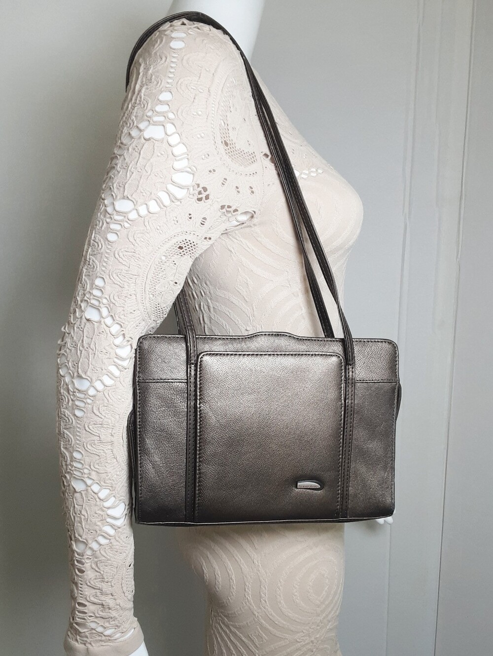Travelon Bronze Metallic Faux Leather Anti-Thieft Shoulder Bag - Vtg